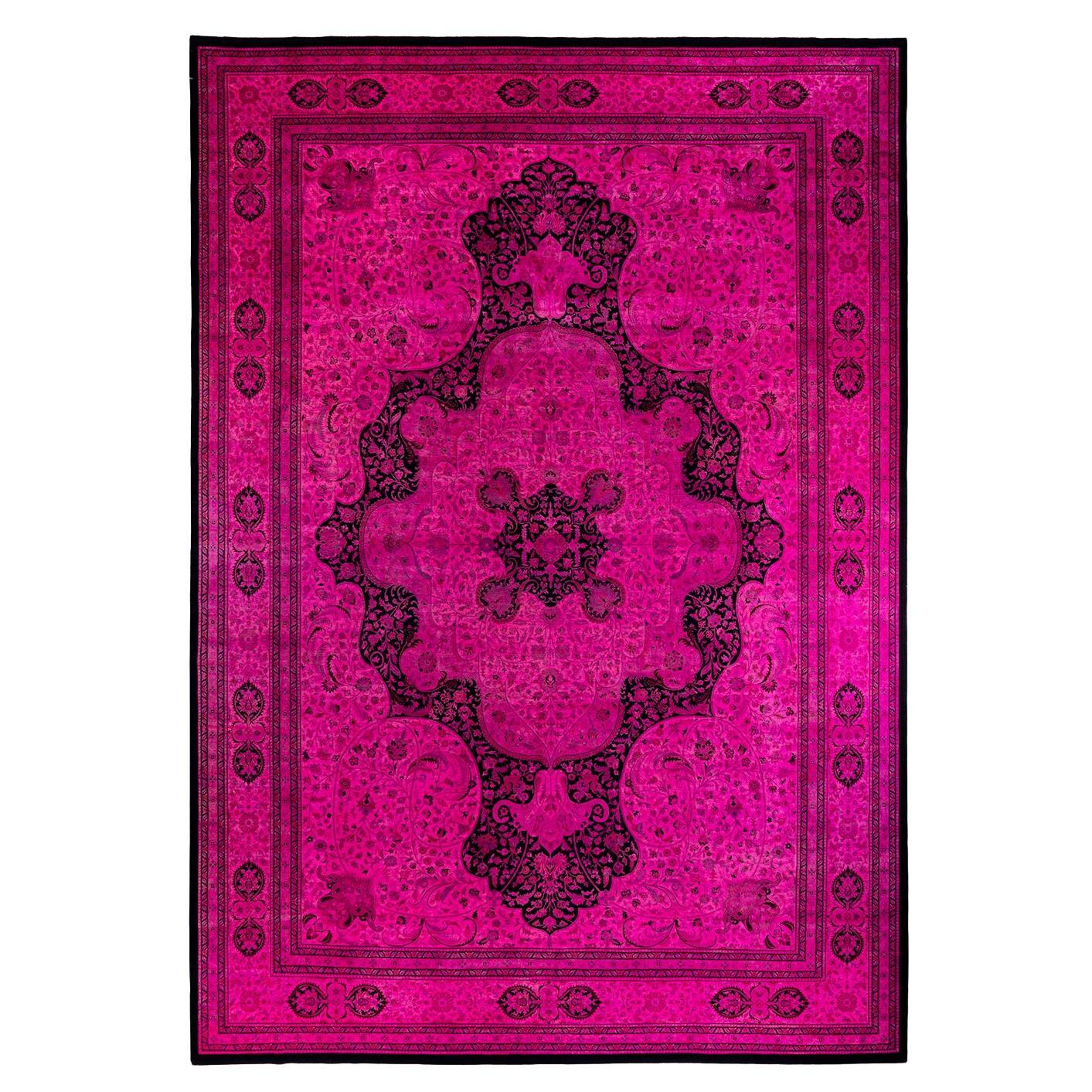 Contemporary Overdyed Hand Knotted Wool Pink Area Rug