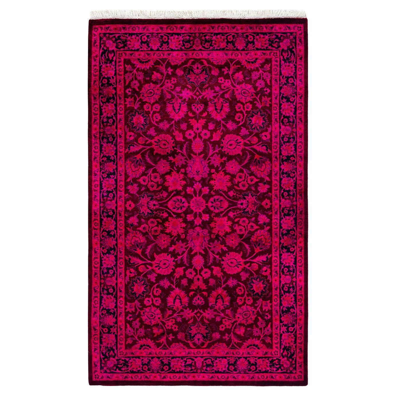 Contemporary Overdyed Hand Knotted Wool Pink Area Rug For Sale