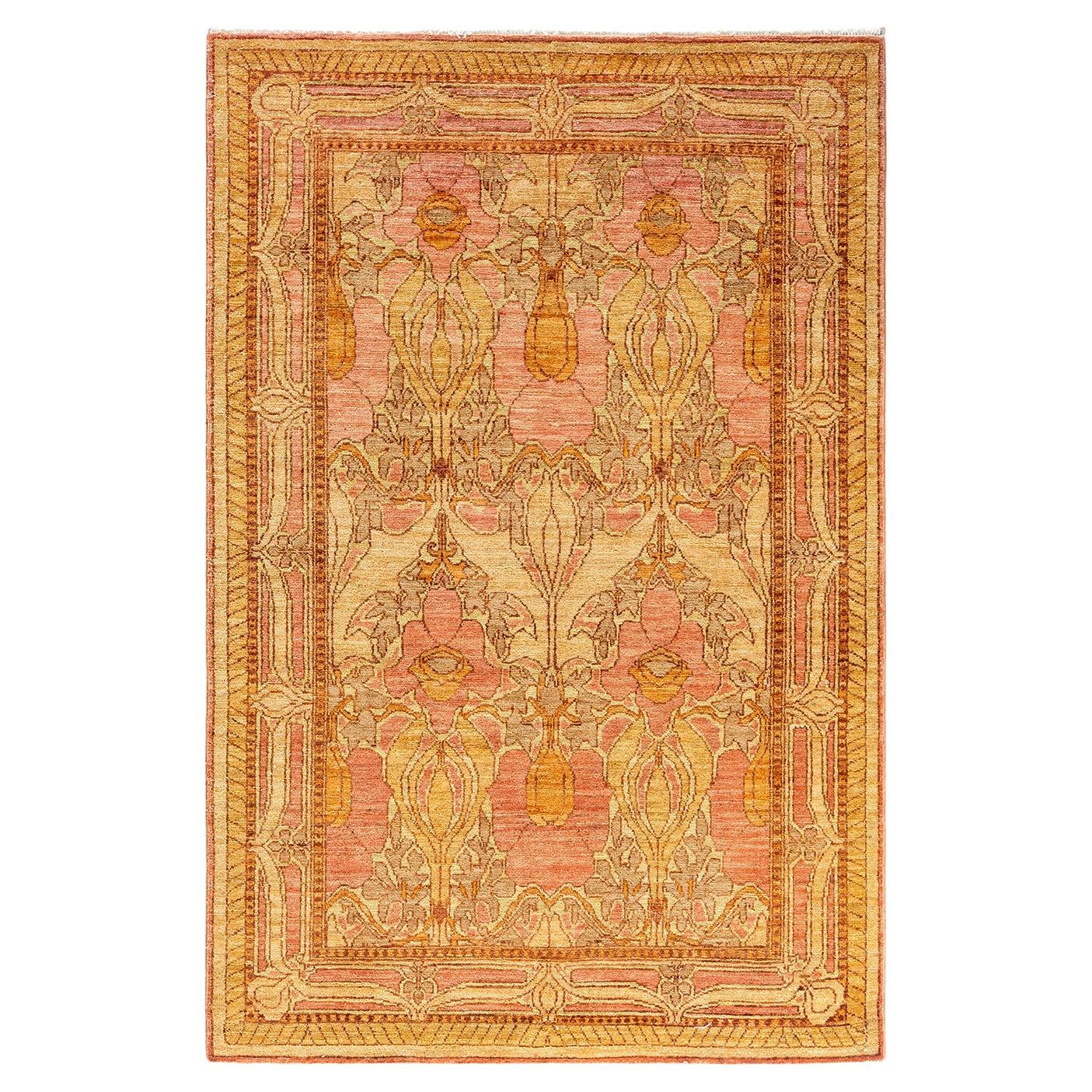 Contemporary Overdyed Hand Knotted Wool Pink Area Rug For Sale