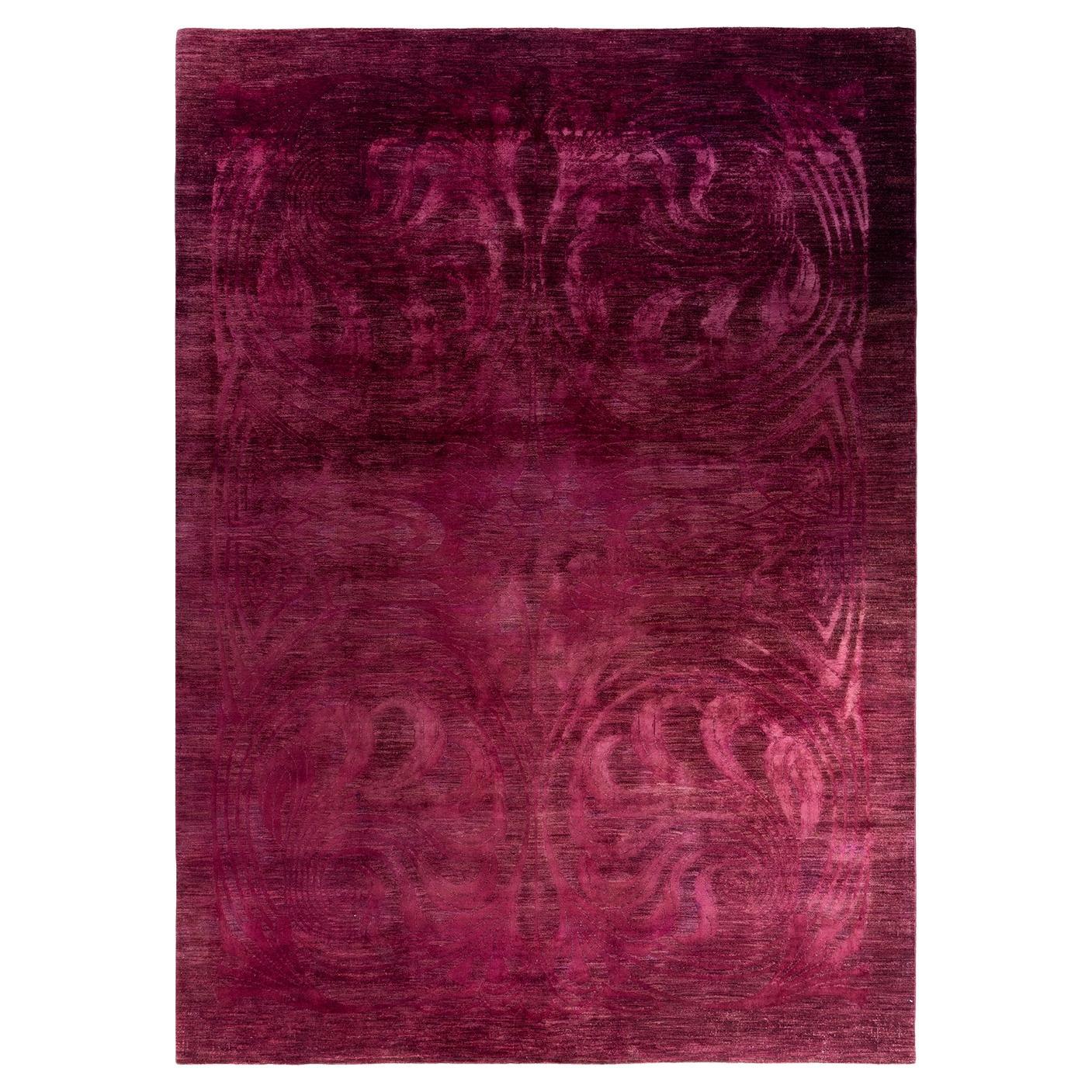 Alfombra de lana teñida a mano contemporánea rosa en venta