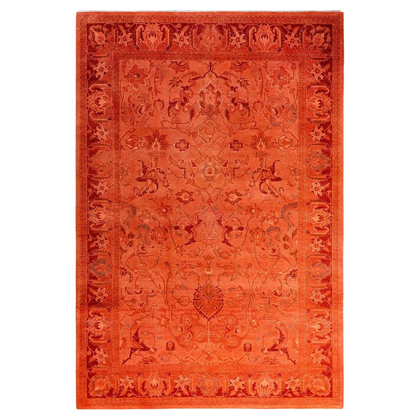 Contemporary Overdyed Hand Knotted Wool Pink Area Rug