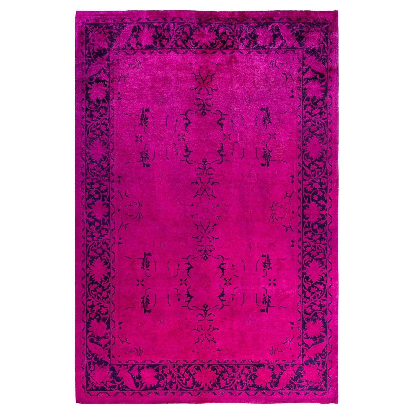 Contemporary Overdyed Hand Knotted Wool Pink Area Rug
