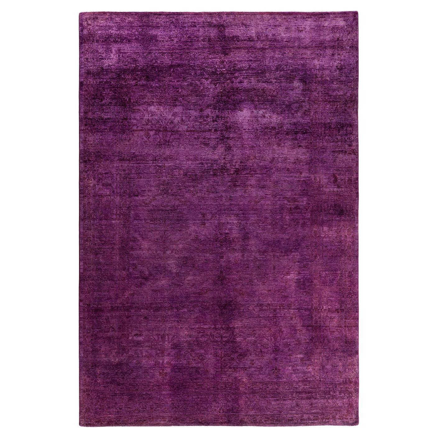 Tapis Contemporary en laine surteinte nouée à la main rose en vente
