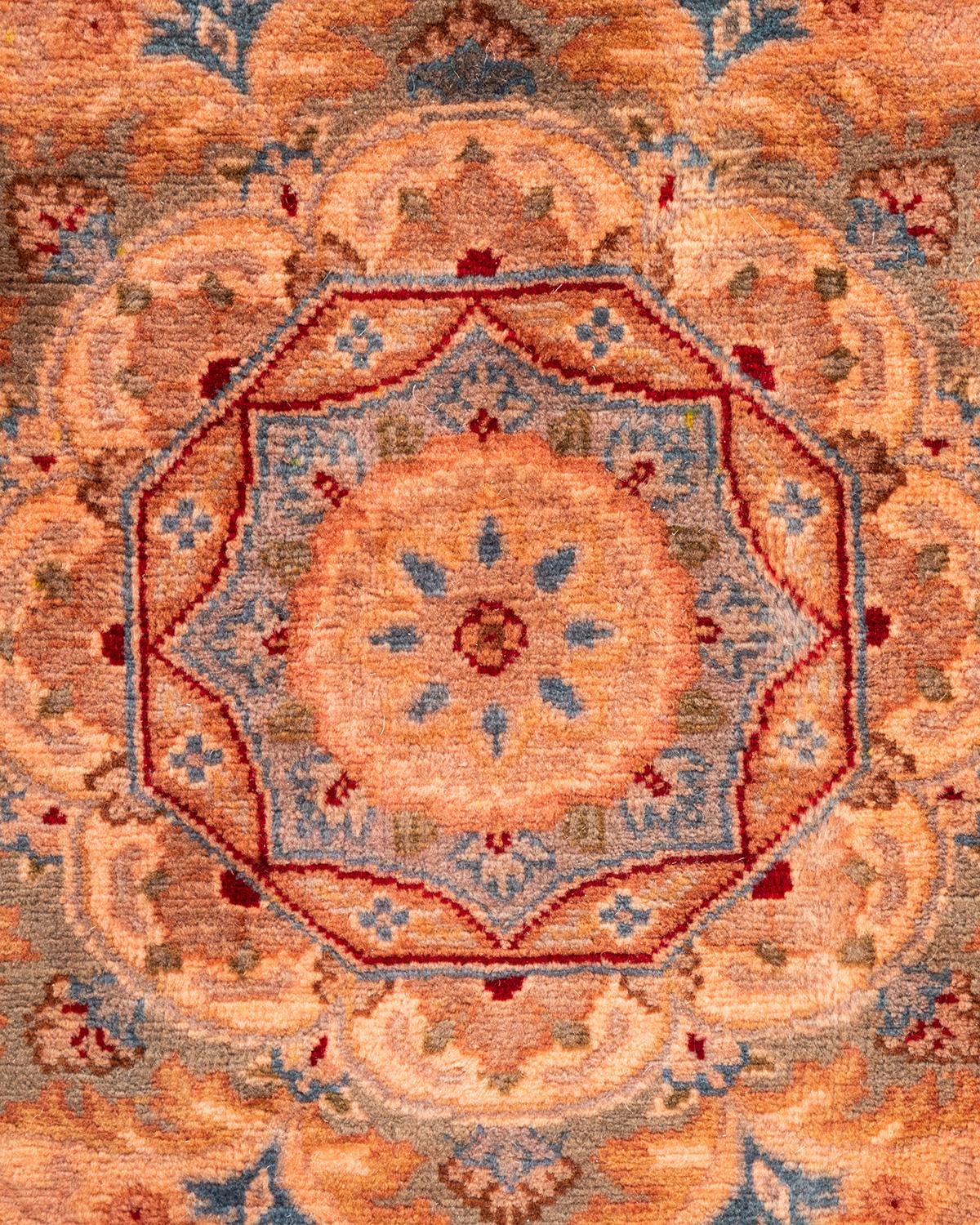 Pakistani Contemporary Overdyed Hand Knotted Wool Pink Octagon Area Rug For Sale