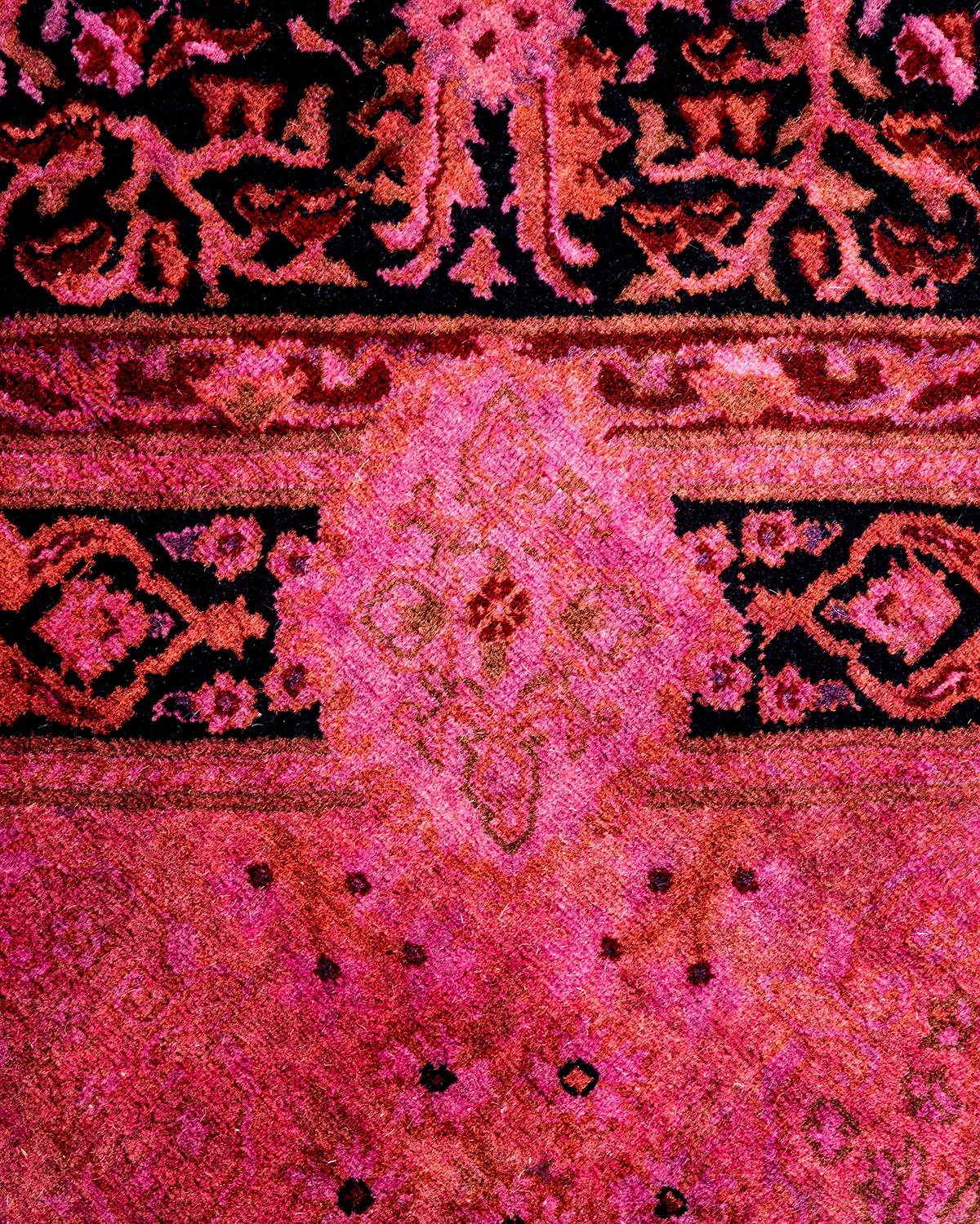 Pakistani Contemporary Overdyed Hand Knotted Wool Pink Octagon Area Rug For Sale
