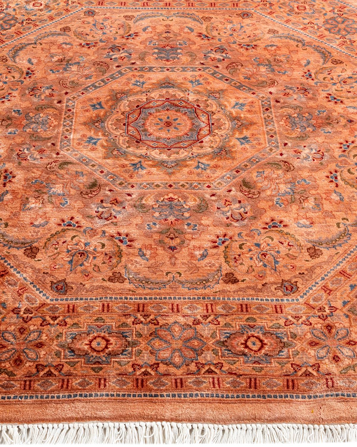 Contemporary Overdyed Hand Knotted Wool Pink Octagon Area Rug In New Condition For Sale In Norwalk, CT