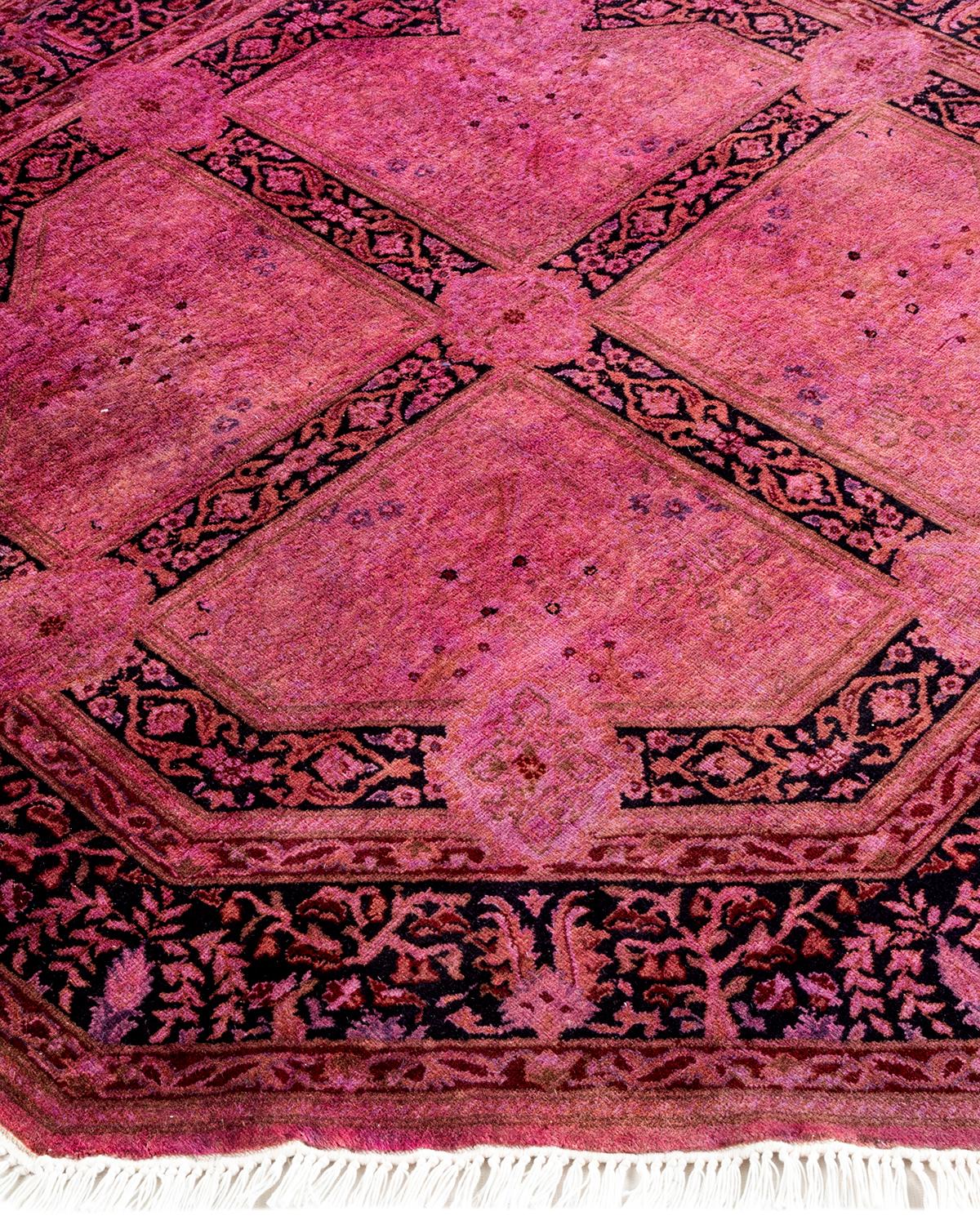 Contemporary Overdyed Hand Knotted Wool Pink Octagon Area Rug In New Condition For Sale In Norwalk, CT