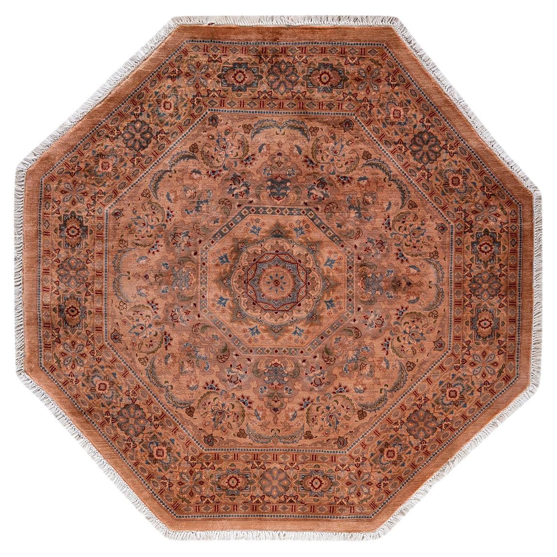 Contemporary Overdyed Hand Knotted Wool Pink Octagon Area Rug For Sale