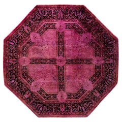 Contemporary Overdyed Hand Knotted Wool Pink Octagon Area Rug