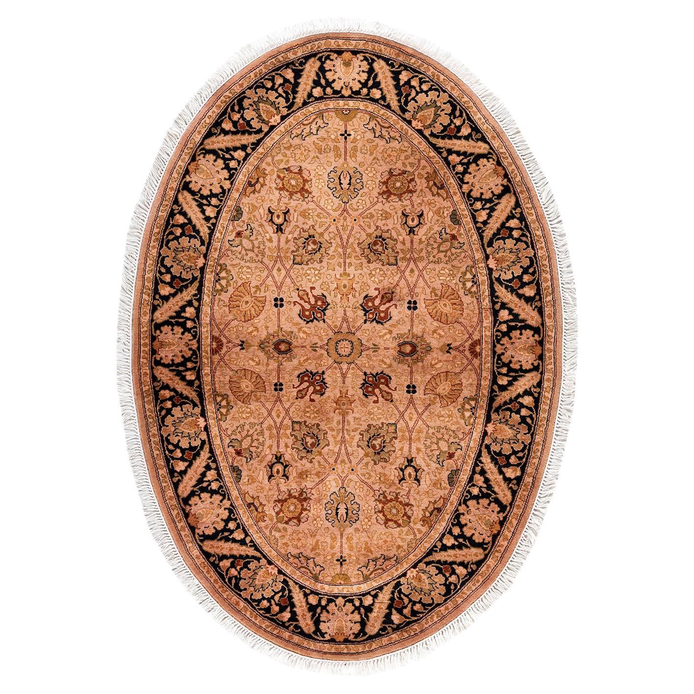 Contemporary Overdyed Hand Knotted Wool Pink Oval Area Rug