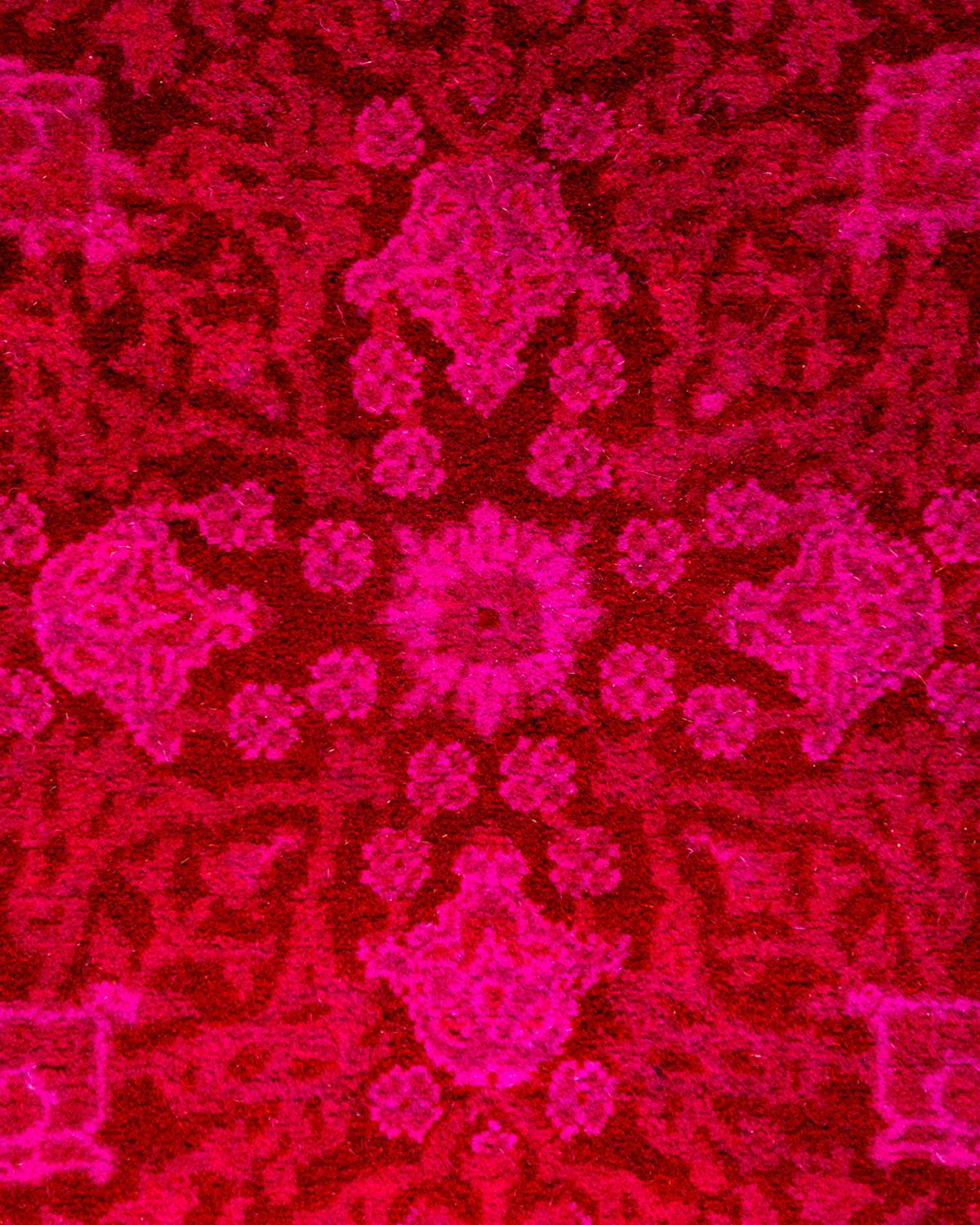 Alfombra redonda contemporánea de lana teñida y anudada a mano, rosa 1' x 1' cm Pakistaní en venta