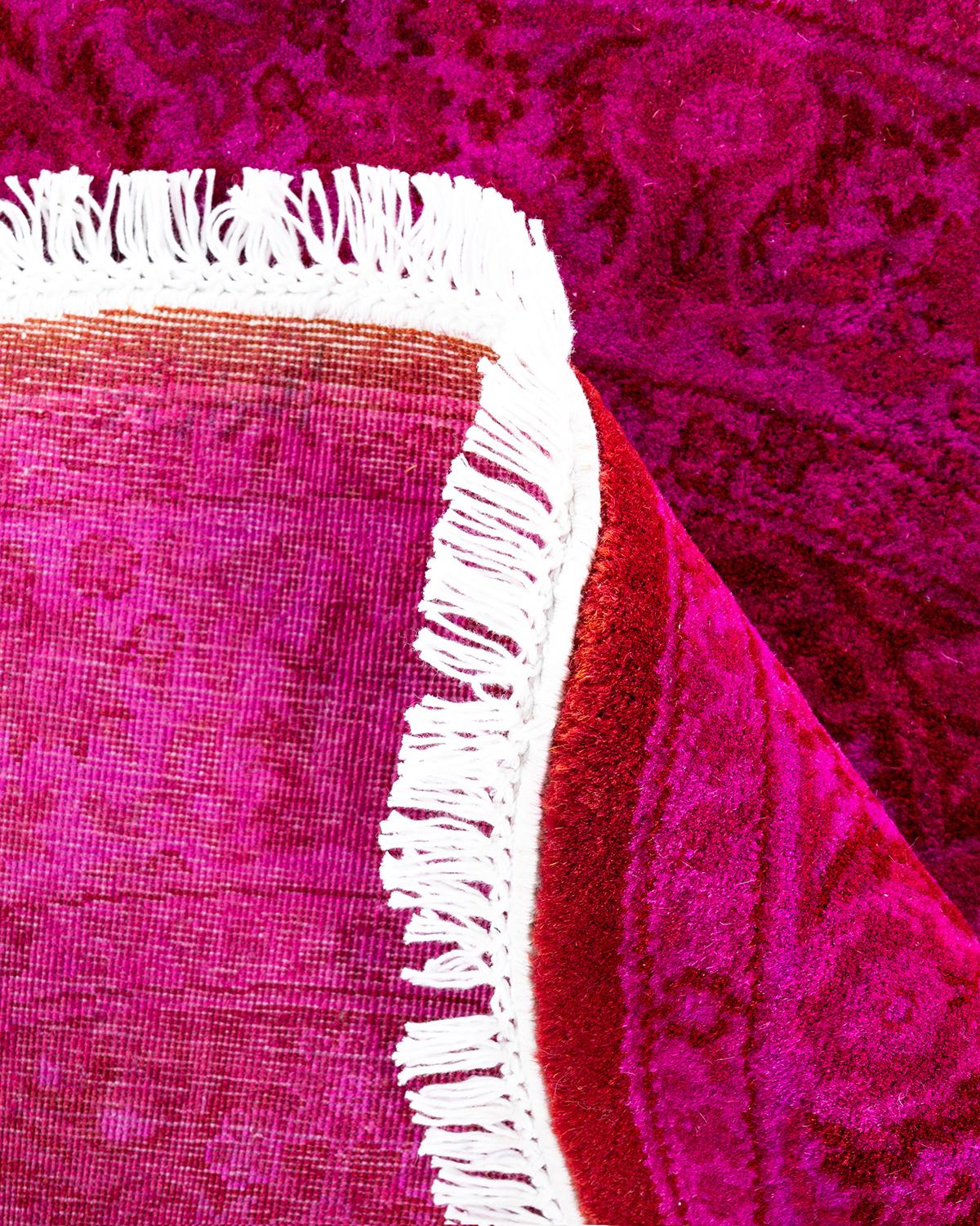 Alfombra redonda contemporánea de lana teñida y anudada a mano, rosa 1' x 1' cm Lana en venta