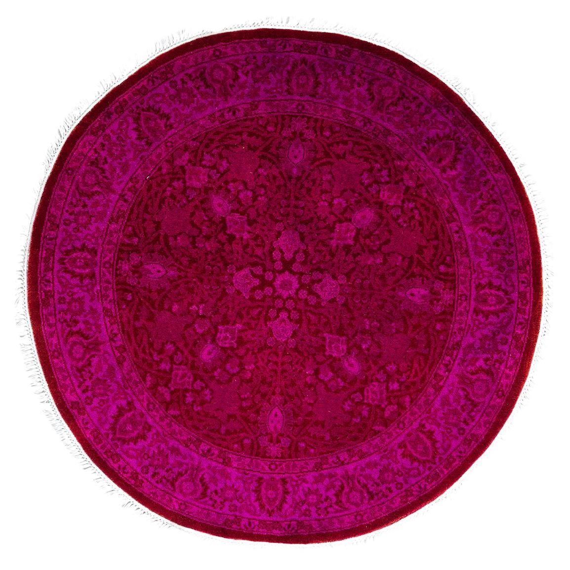 Contemporary Overdyed Hand Knotted Wool Round Round Area Rug 3' 1" x 3' 1" (Tapis rond en laine surteinte)