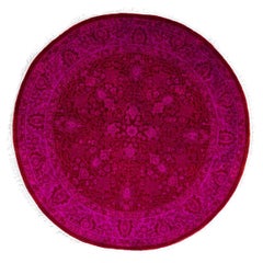 Contemporary Overdyed Hand Knotted Wool Pink Round Area Rug 3' 1" x 3' 1"