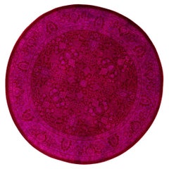 Contemporary Overdyed Hand Knotted Wool Pink Round Area Rug 3
 1" x 3
 1"