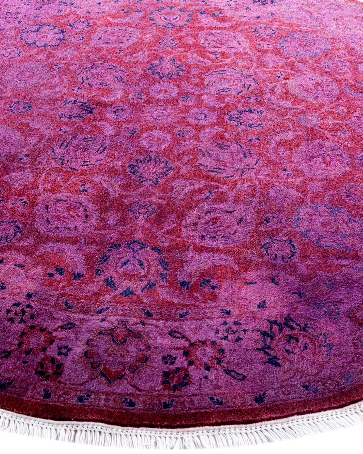 Zeitgenössische Overdyed handgeknüpfte Wolle rosa runden Bereich Teppich 5' 1