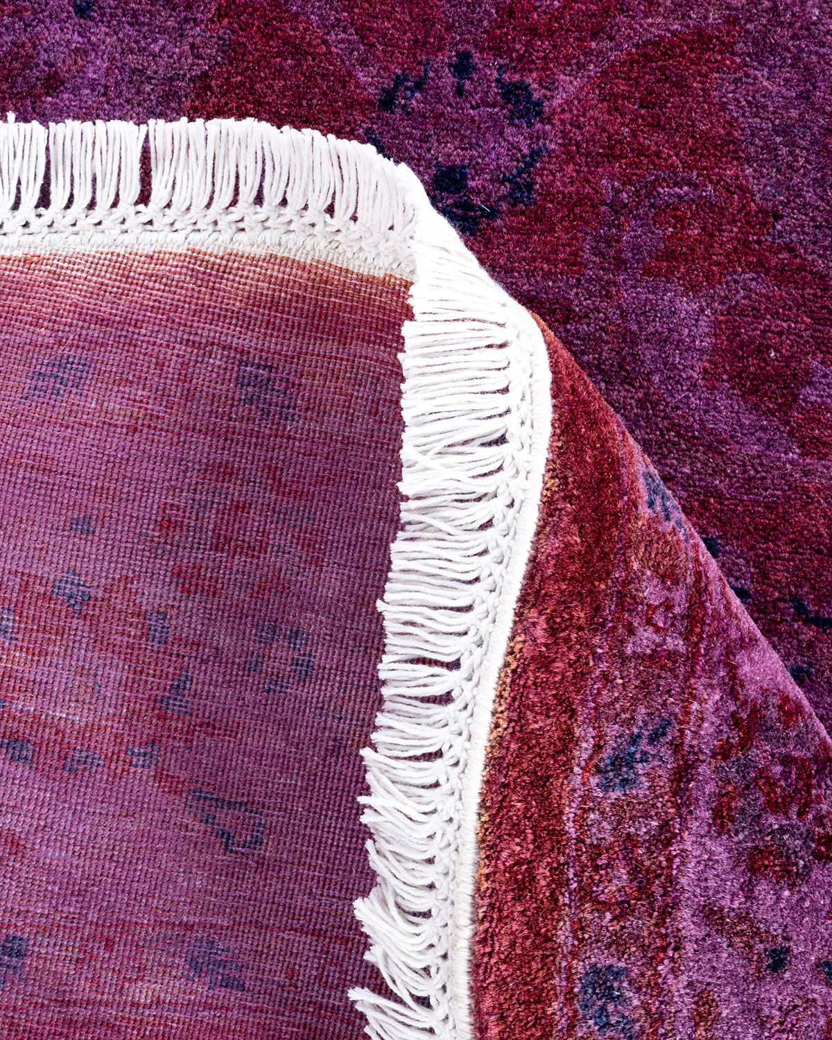 Zeitgenössische Overdyed handgeknüpfte Wolle rosa runden Bereich Teppich 5' 1