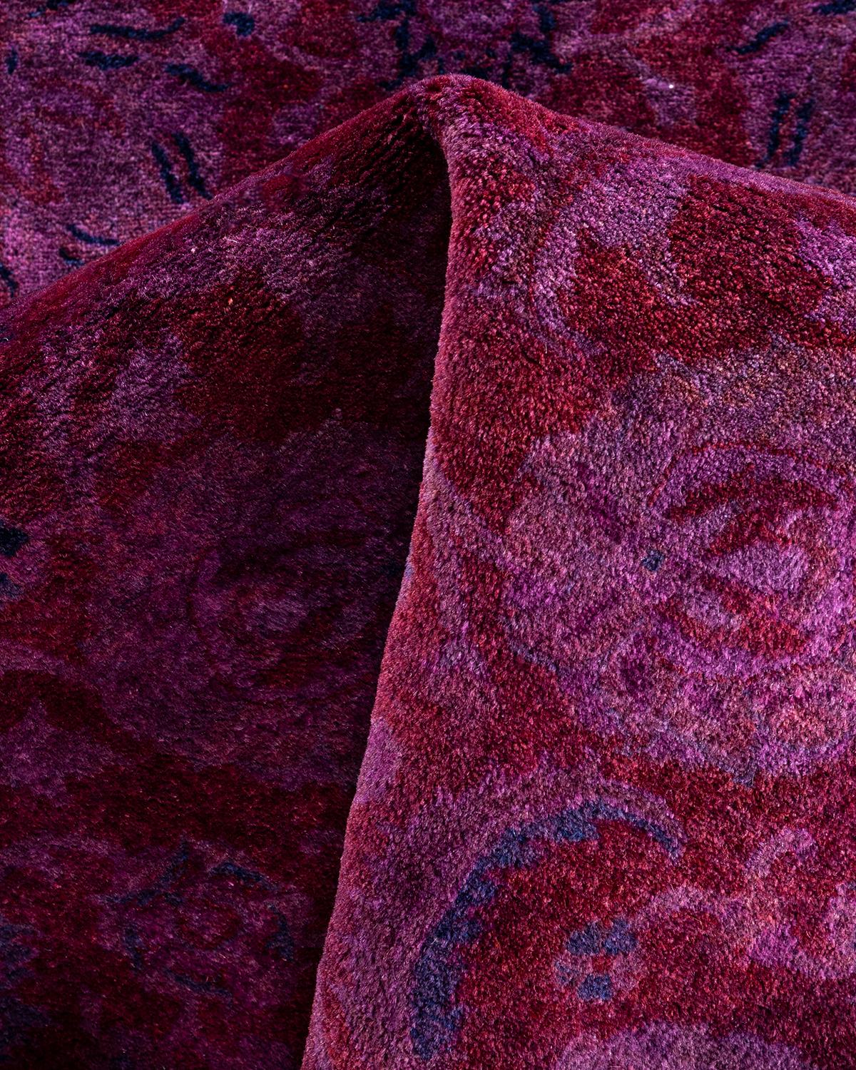 Zeitgenössische Overdyed handgeknüpfte Wolle rosa runden Bereich Teppich 5' 1
