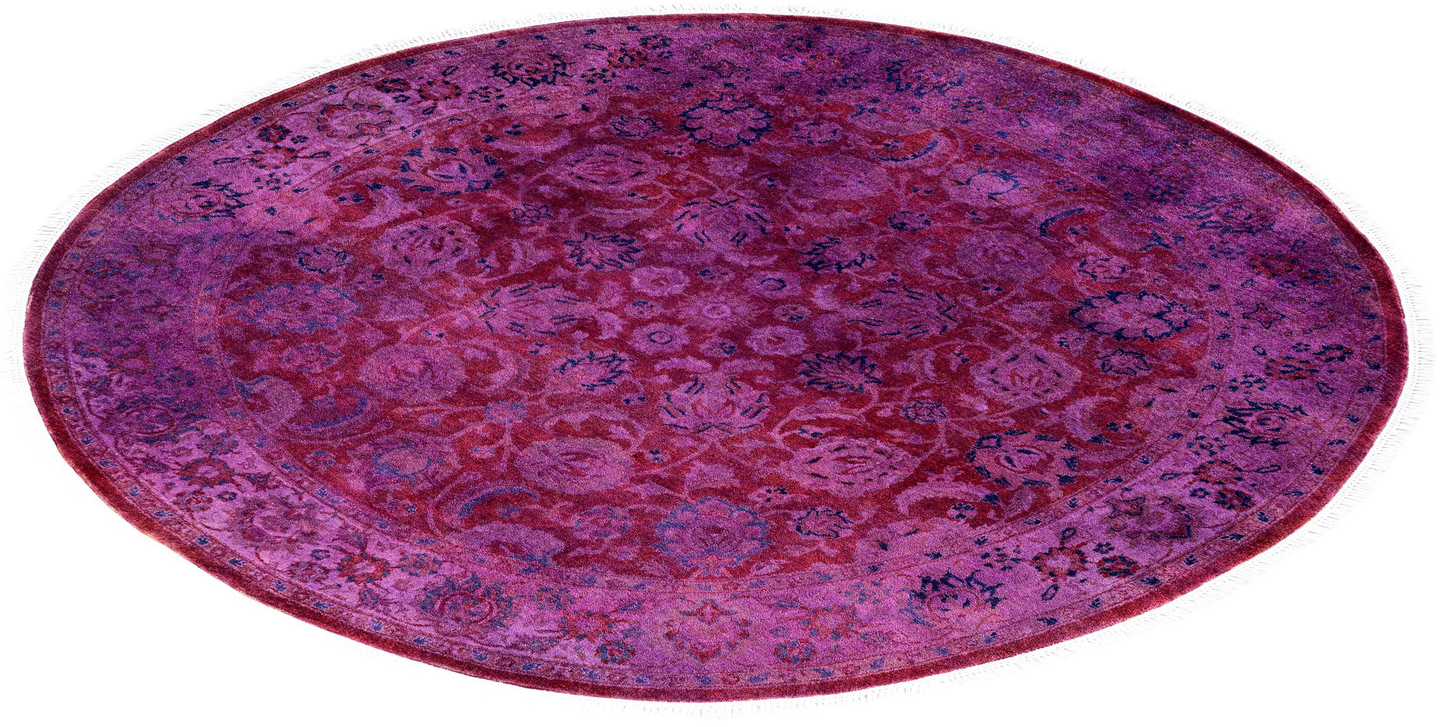 Zeitgenössische Overdyed handgeknüpfte Wolle rosa runden Bereich Teppich 5' 1