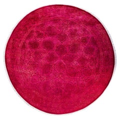 Contemporary Overdyed Hand Knotted Wool Pink Round Area Rug 5' 1" x 5' 1"