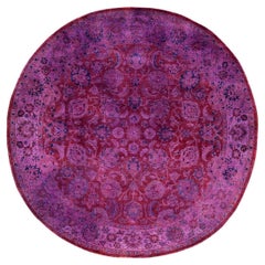 Contemporary Overdyed Hand Knotted Wool Pink Round Area Rug 5' 1" x 5' 1"