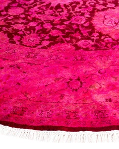 Contemporary Overdyed Hand Knotted Wool Pink Round Area Rug 8' 1" x 8' 1"
