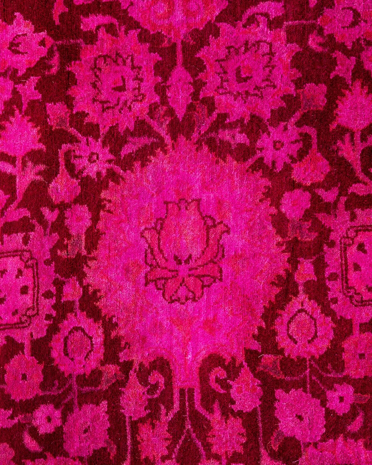 Pakistano Contemporary Overdyed Hand Knotted Wool Pink Round Area Rugs 8' 1