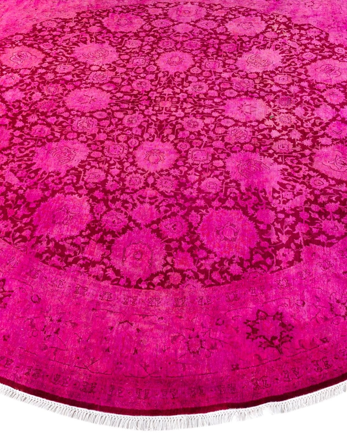 Contemporary Overdyed Hand Knotted Wool Pink Round Area Rugs 8' 1
