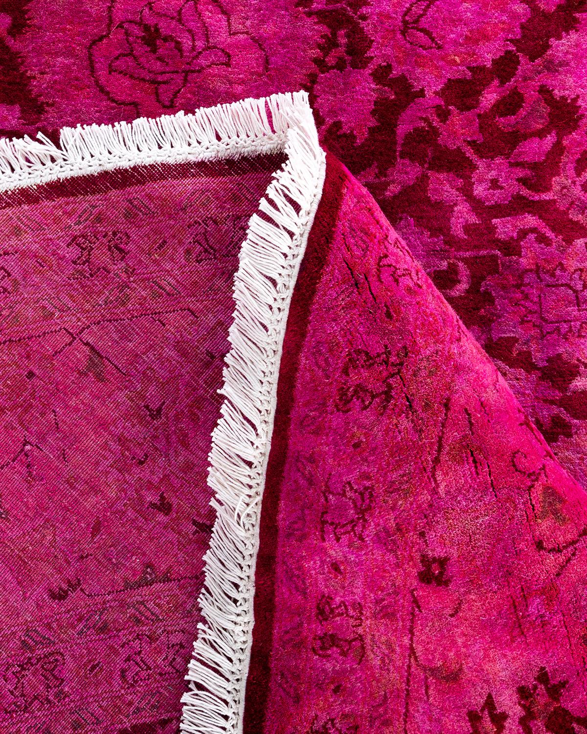 Lana Contemporary Overdyed Hand Knotted Wool Pink Round Area Rugs 8' 1
