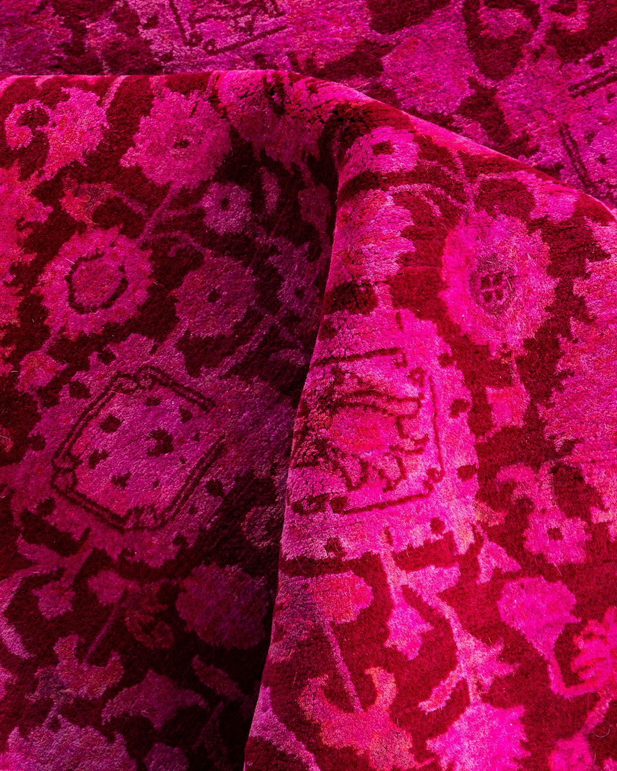 Contemporary Overdyed Hand Knotted Wool Pink Round Area Rugs 8' 1