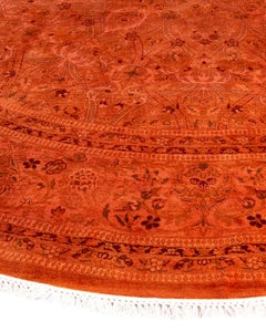Contemporary Overdyed Hand Knotted Wool Pink Round Area Rug