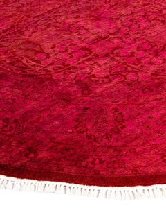 Contemporary Overdyed Hand Knotted Wool Pink Round Area Rug