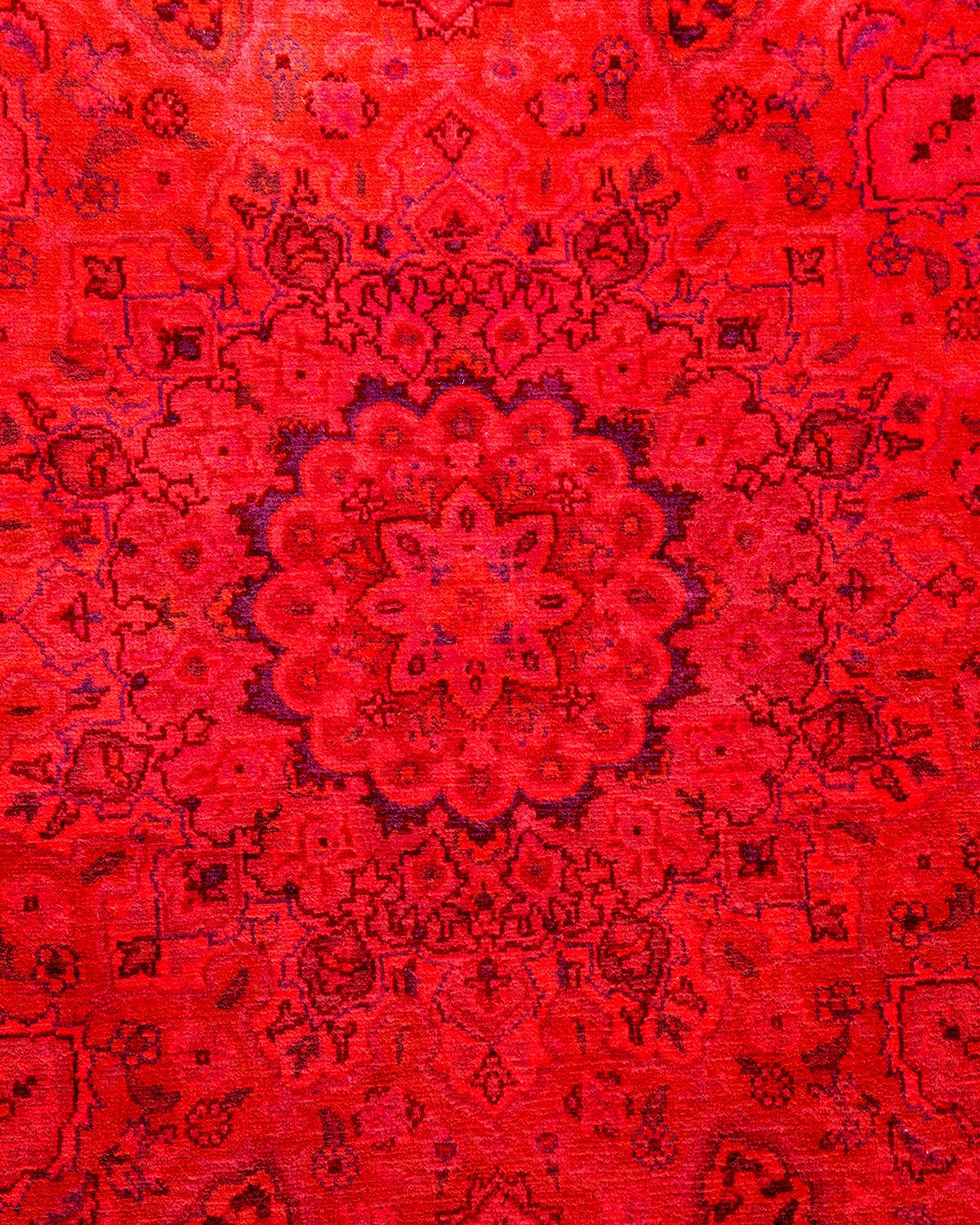 Pakistani Contemporary Overdyed Hand Knotted Wool Pink Round Area Rug For Sale