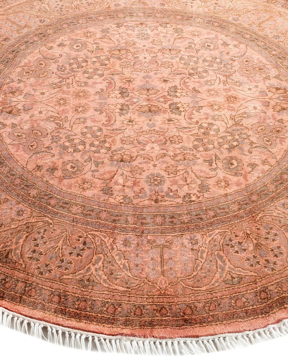 Contemporary Overdyed Hand Knotted Wool Pink Round Area Rug In New Condition For Sale In Norwalk, CT