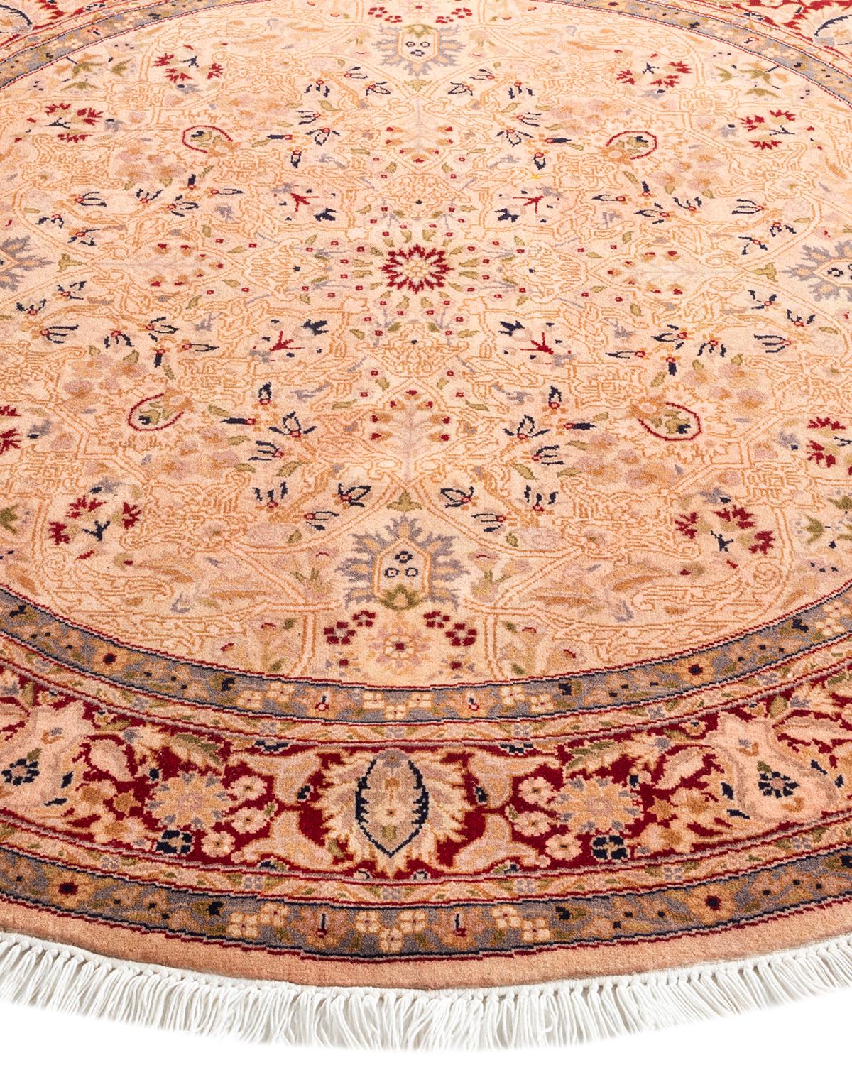 Contemporary Overdyed Hand Knotted Wool Pink Round Area Rug In New Condition For Sale In Norwalk, CT