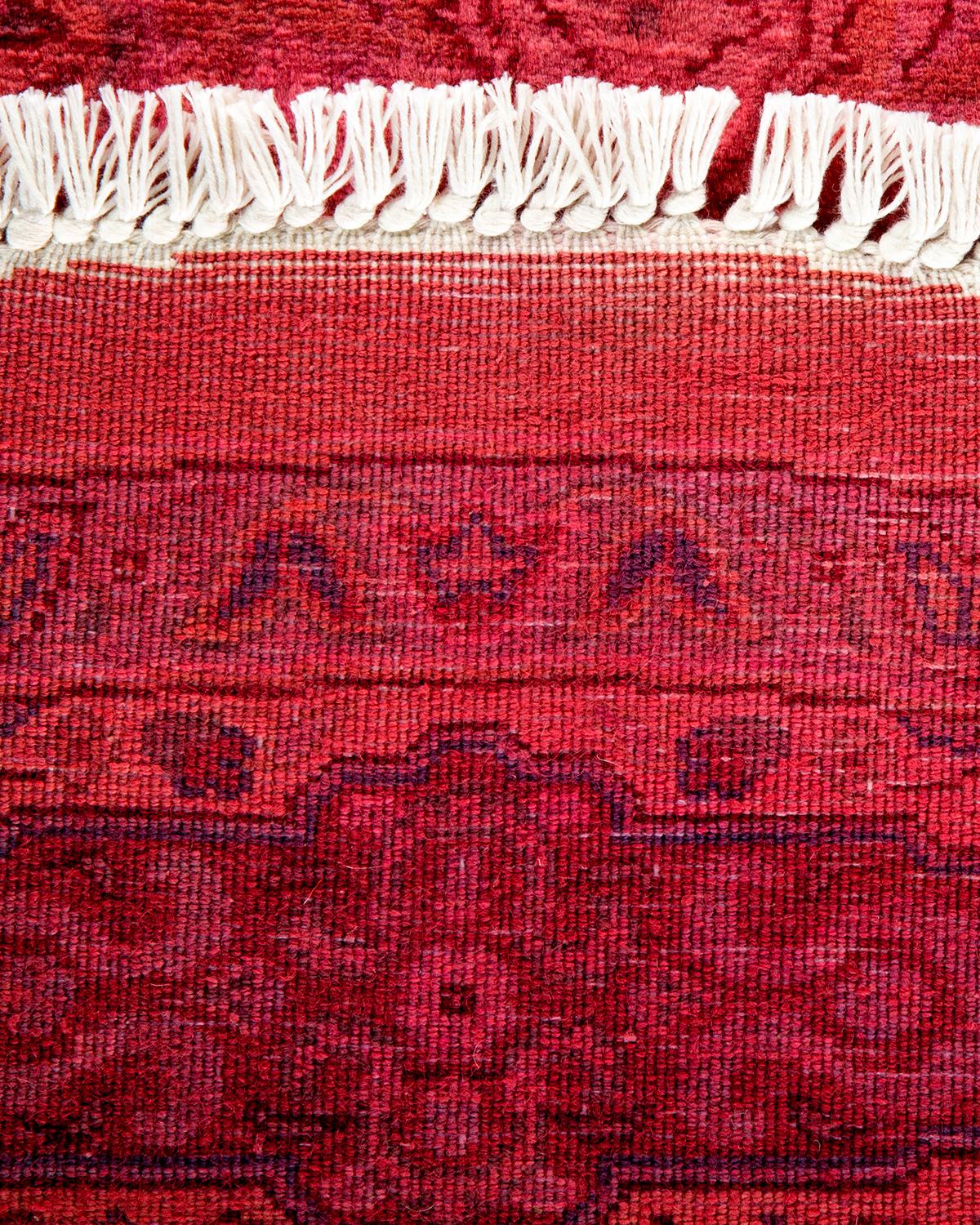 Contemporary Overdyed Hand Knotted Wool Pink Round Area Rug For Sale 1