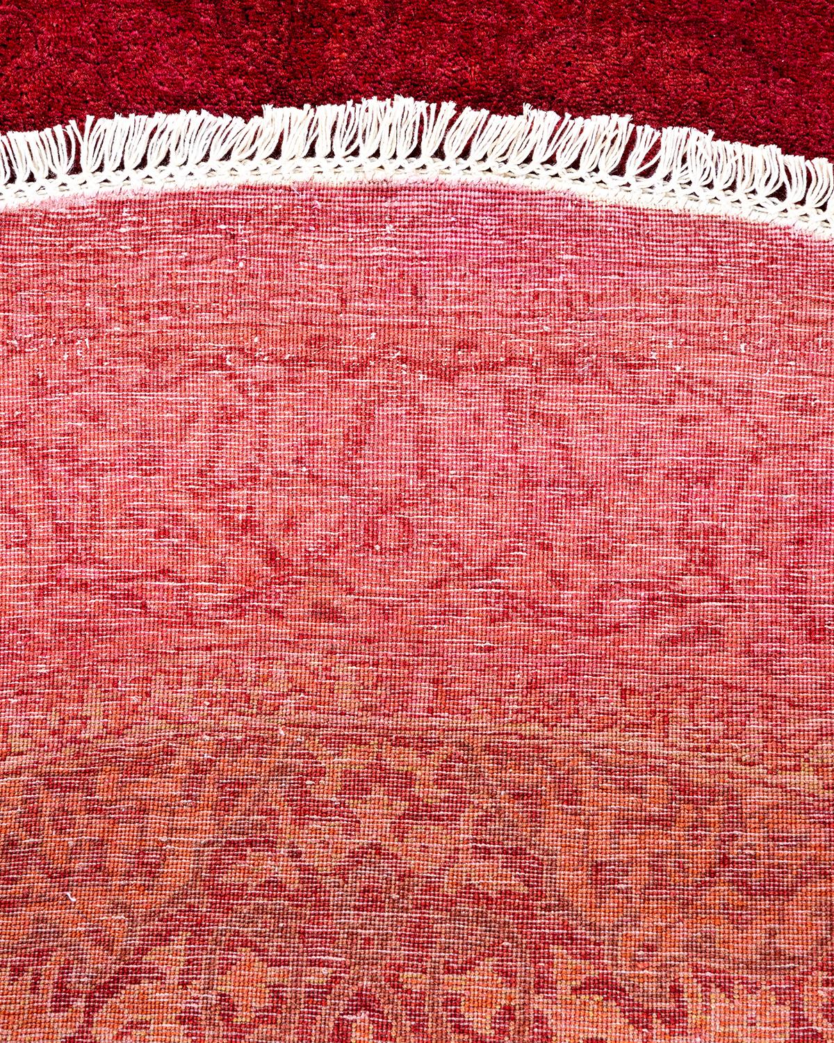 Contemporary Overdyed Hand Knotted Wool Pink Round Area Rug For Sale 1