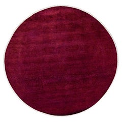 Contemporary Overdyed Hand Knotted Wool Pink Round Area Rug