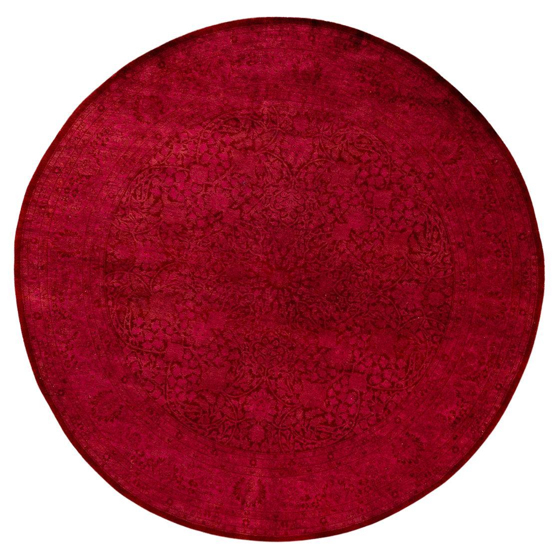 Contemporary Overdyed Hand Knotted Wool Pink Round Area Rug For Sale