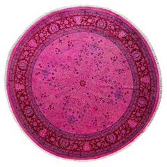 Contemporary Overdyed Hand Knotted Wool Pink Round Area Rug