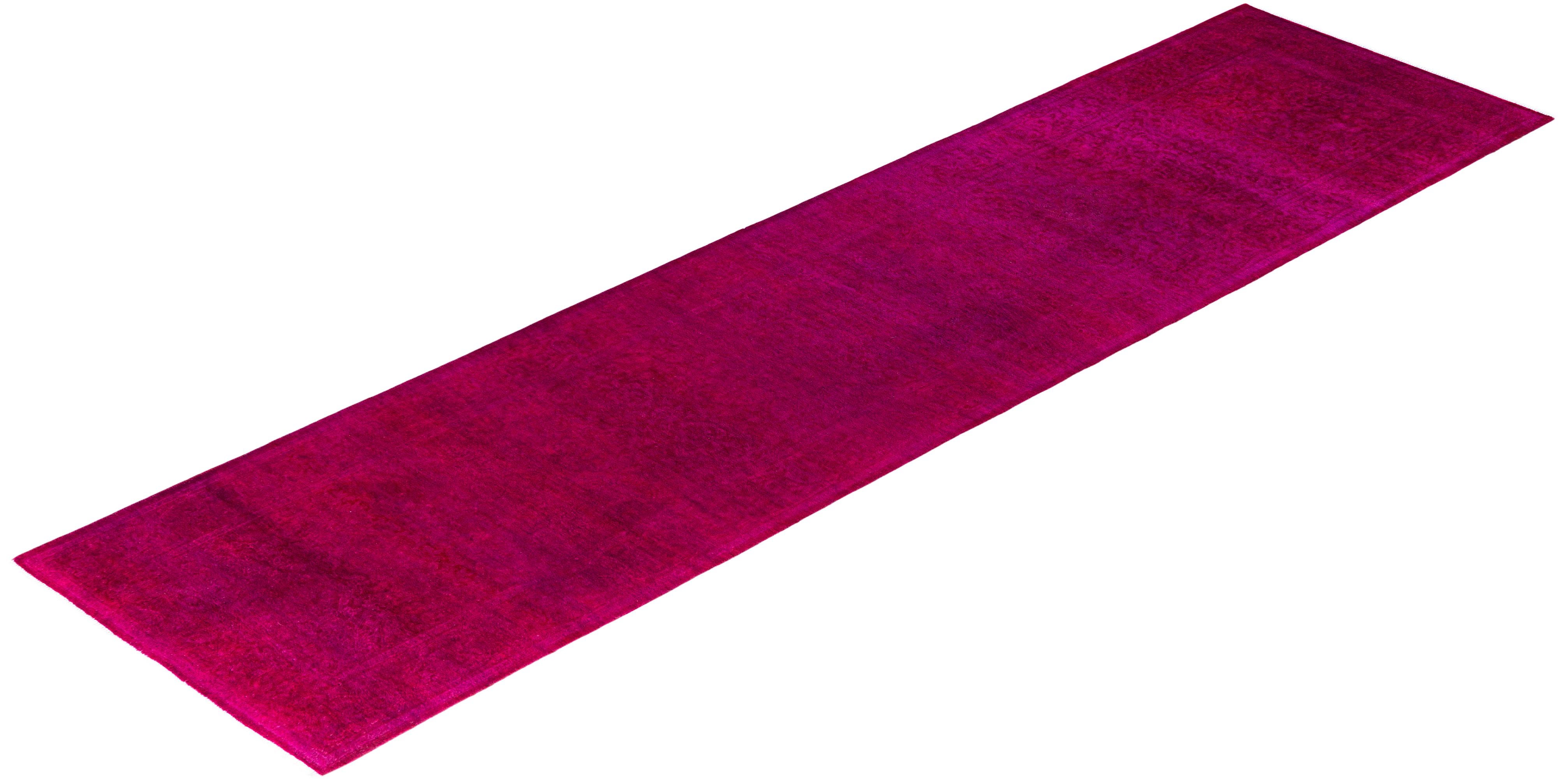 Contemporary Overdyed Hand Knotted Wool Pink Runner 2' 6