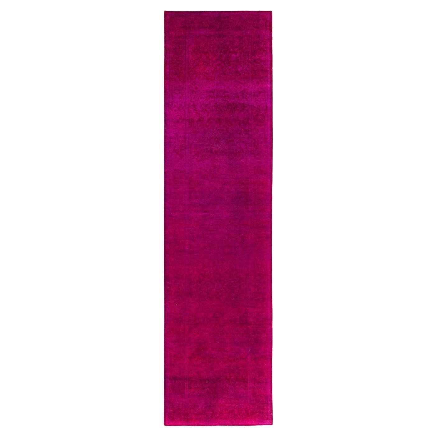 Contemporary Overdyed Hand Knotted Wool Pink Runner 2' 6" x 9' 10"