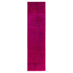 Traves de Mesa Contemporáneo de Lana Sobreteñida y Anudada a Mano Rosa 2' 6" x 9' 10"