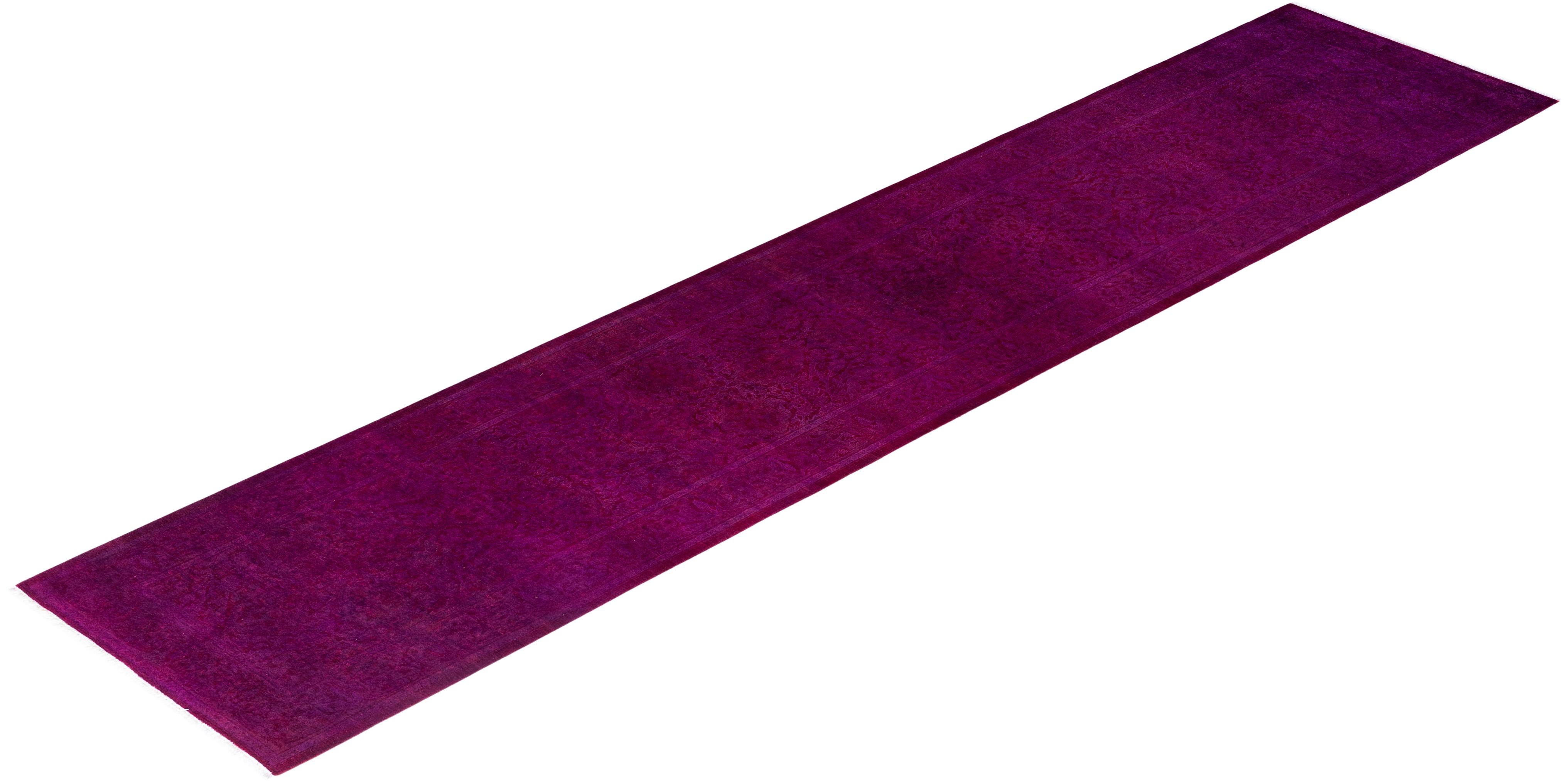 Contemporary Overdyed Hand Knotted Wool Pink Runner 2' 7