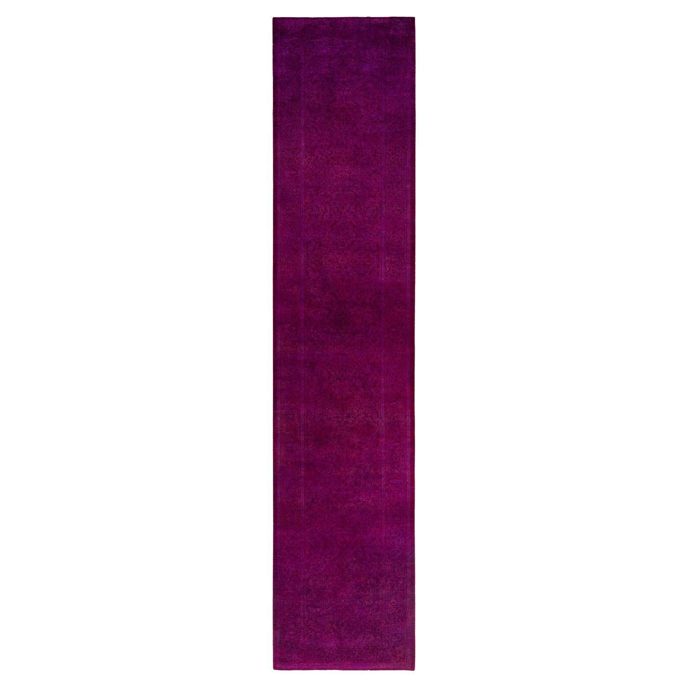 Contemporary Overdyed Hand Knotted Wool Pink Runner 2' 7" x 11' 9"