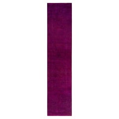 Tapis de course Contemporary en laine surteinte nouée à la main rose 2' 7" x 11' 9"