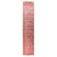 Traves de Mesa Contemporáneo de Lana Sobreteñida y Anudada a Mano Rosa 2' 7" x 12' 3"