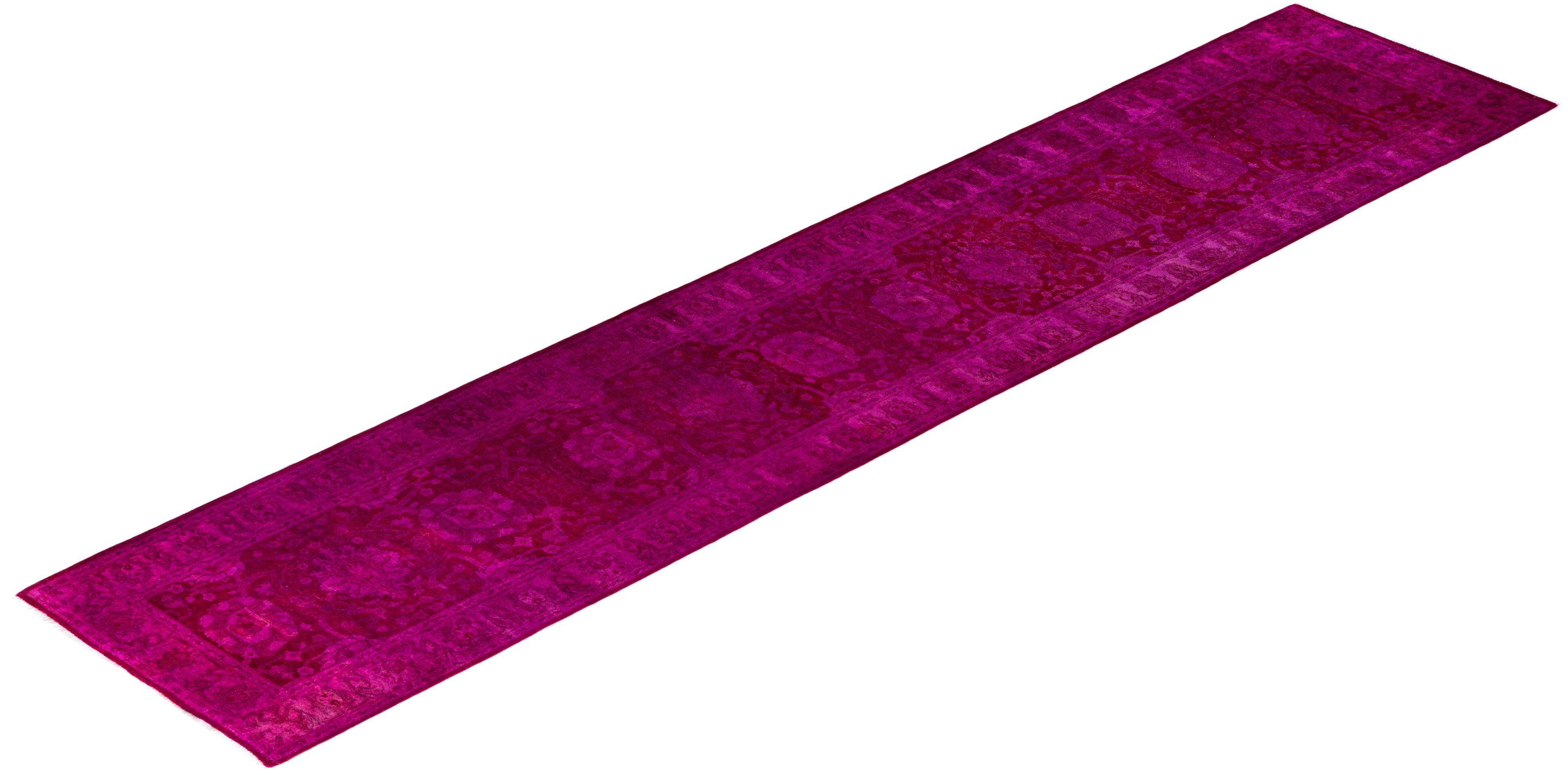 Contemporary Overdyed Hand Knotted Wool Pink Runner 2' 7