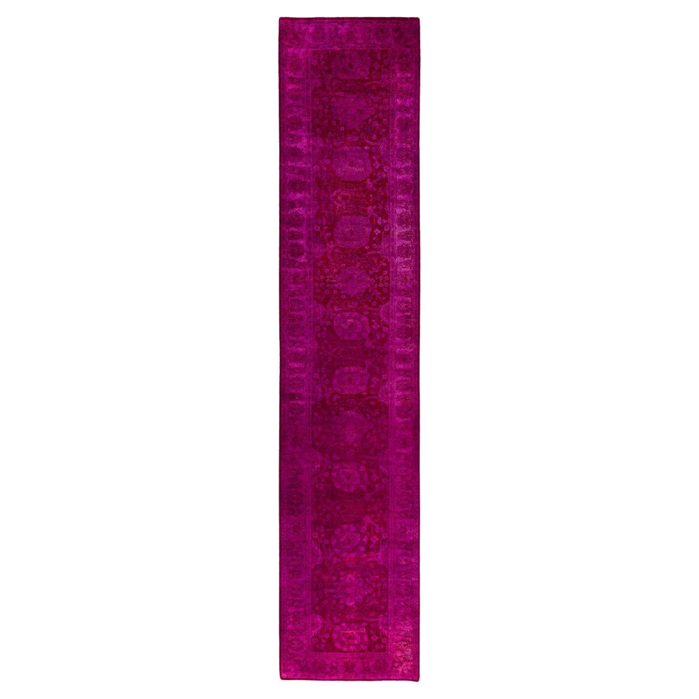 Contemporary Overdyed Hand Knotted Wool Pink Runner 2' 7" x 12' 5"