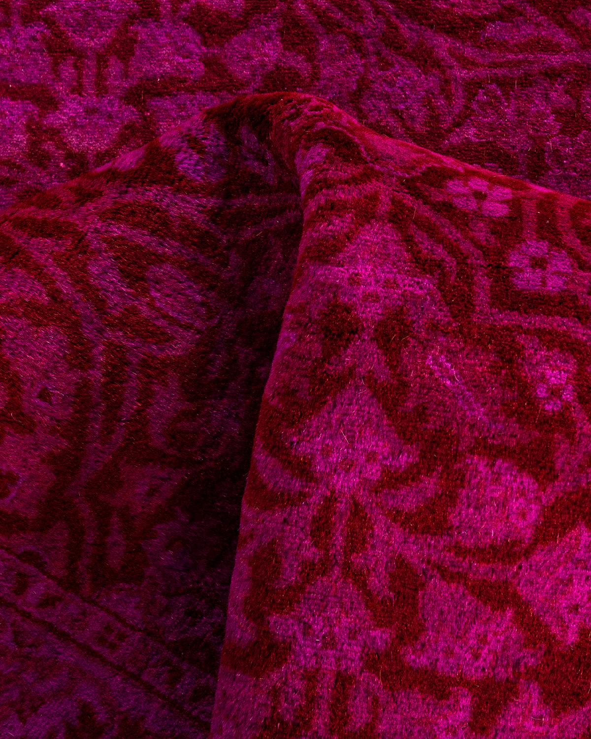 Contemporary Overdyed Hand Knotted Wool Pink Runner 2' 7